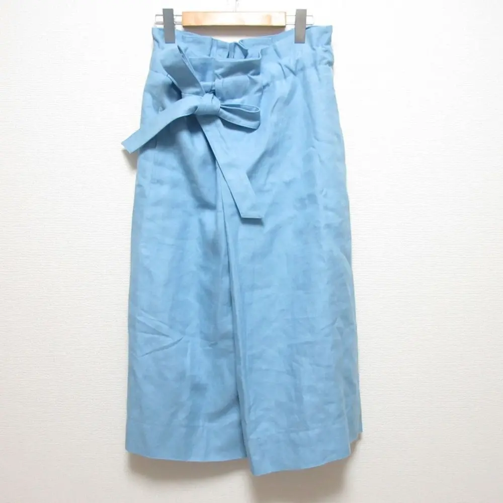 Drawer ドゥロワー ウエスト ギャザー リボン ロング タイト スカート 6524-299-1546 サイズ36 ブルー