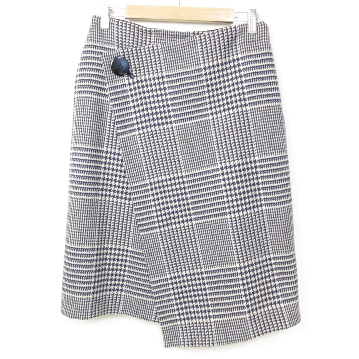 Drawer ドゥロワー グレンチェック柄 ウール100％ ひざ丈 ラップスカート 6524-299-1107 サイズ40 グレー系