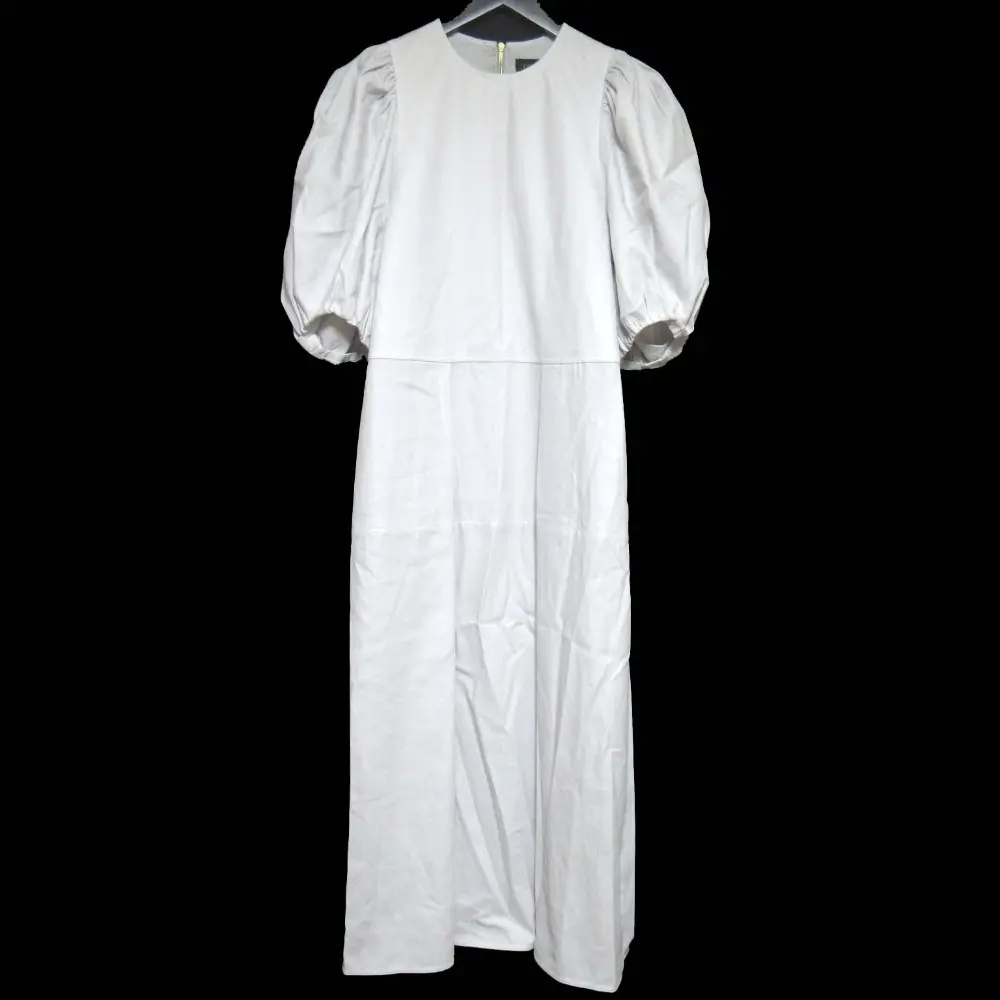 22SS Drawer ドゥロワー ロング丈 バックジップアップ コットンギャバジン パフスリーブ ワンピース サイズ36 ライトグレー