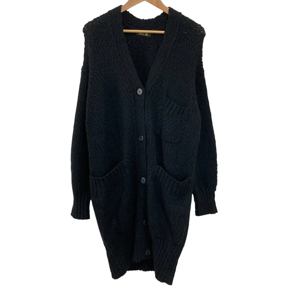 Drawer ドゥロワー カシミヤブレンド ムートンパッチロングカーディガン 6515-199-0350 ブラック