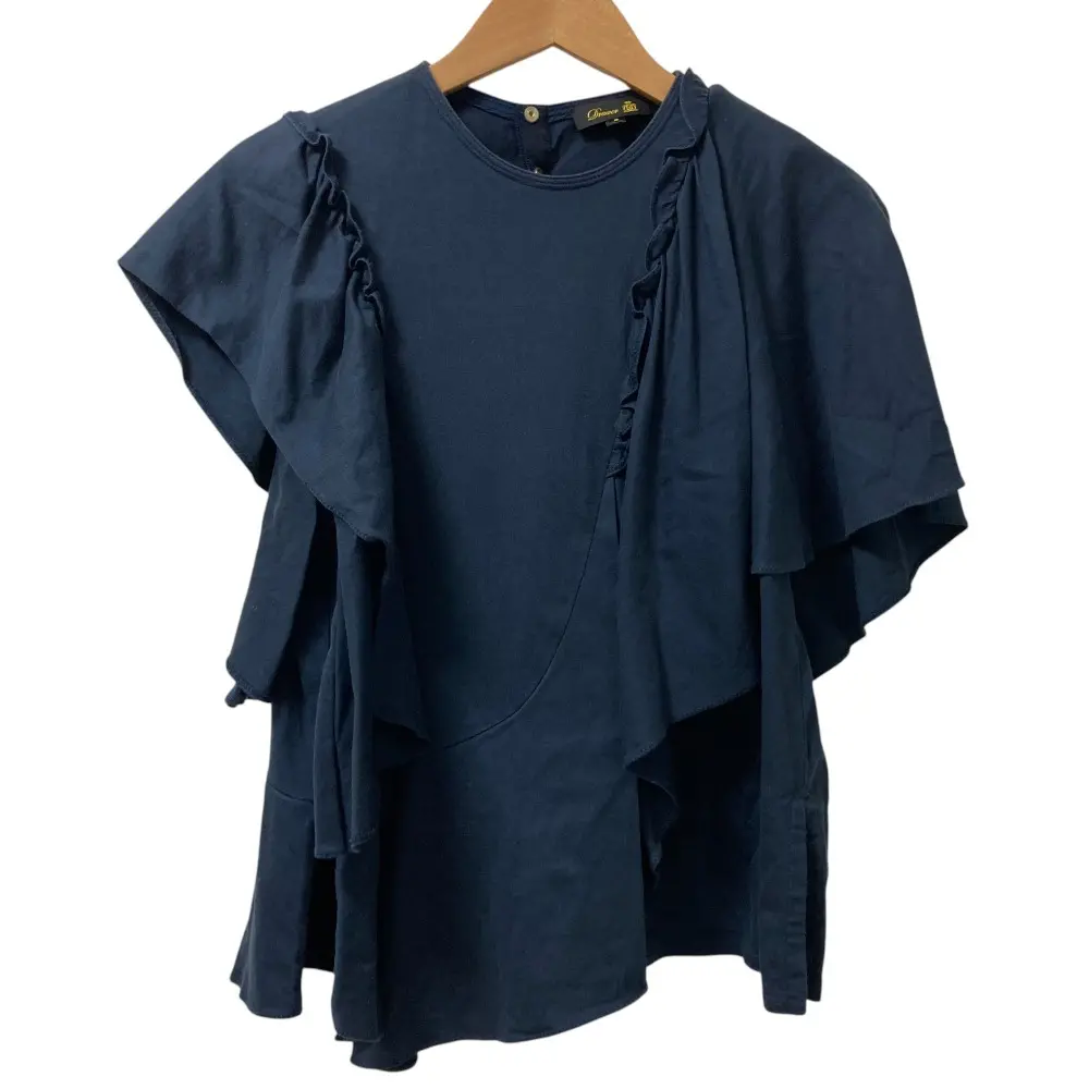 Drawer ドゥロワー テンジク アシンメトリー カットソー 半袖 Tシャツ プルオーバー 6517-206-0507 サイズ2 ネイビー