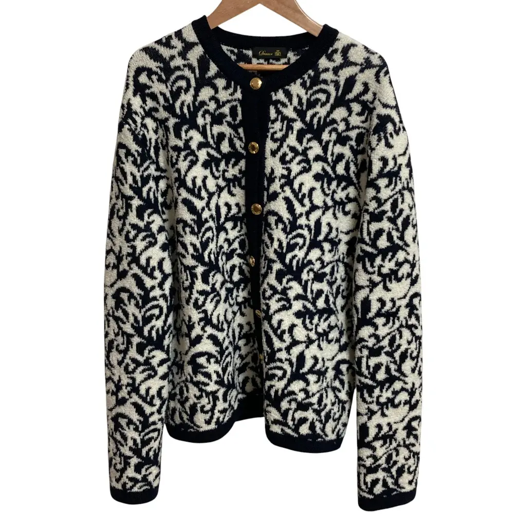 Drawer ドゥロワー フラワージャガード ノーカラージャケット 6515-299-0550 ネイビー ホワイト