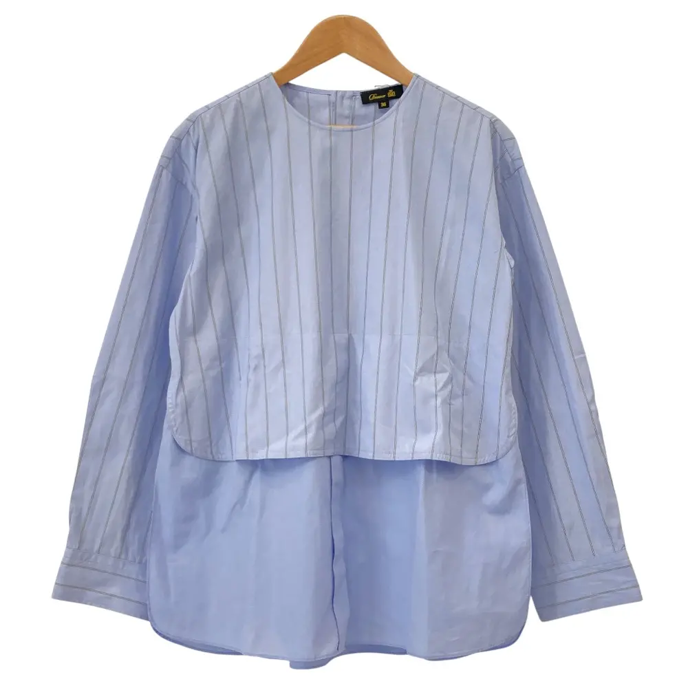 24SS DRAWER ドゥロワー レイヤーノーカラーブラウス 6521-299-1143 サイズ36 ブルー