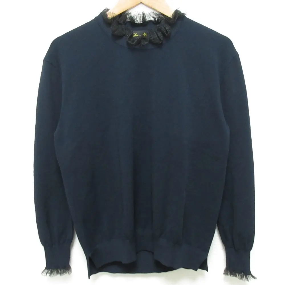 25SS Drawer ドゥロワー 16G ネックフリル ロングスリーブ ニットセーター 6513-199-1177 サイズ1 ネイビー