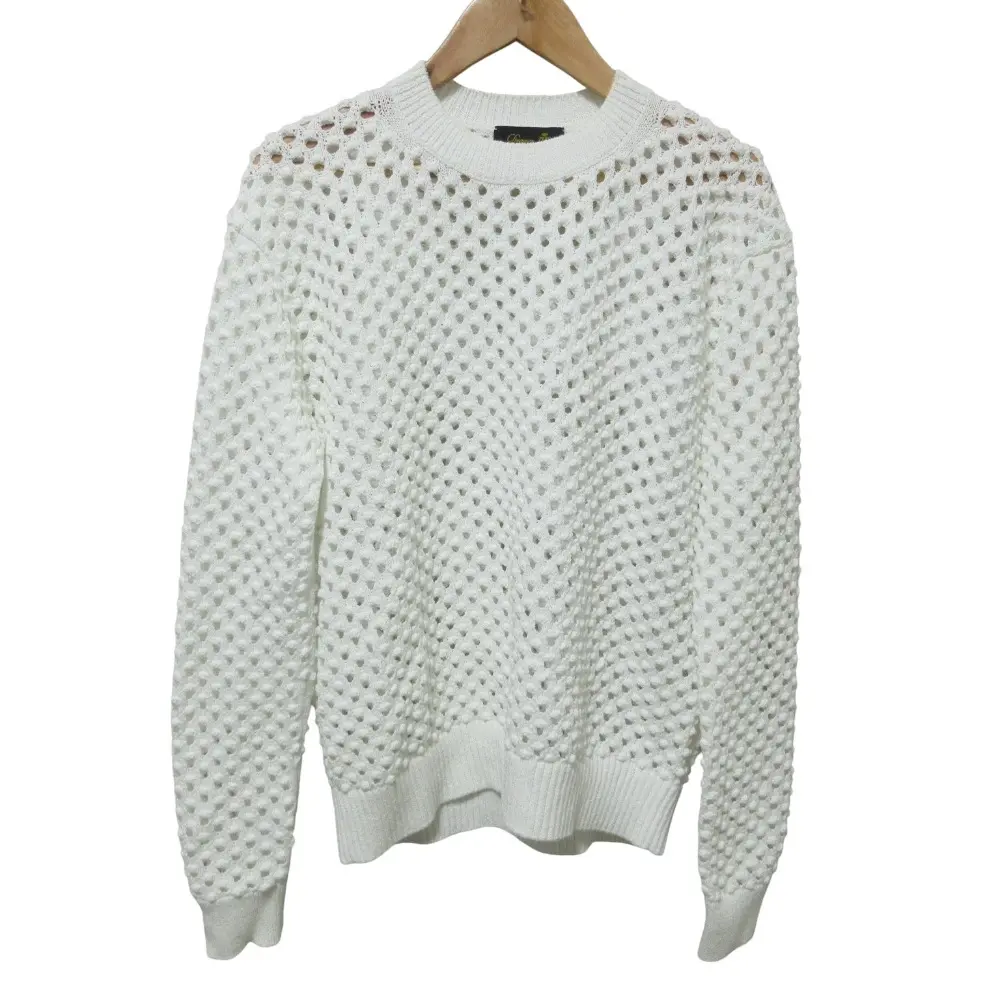 DRAWER ドゥロワー コットン 透かし編み メッシュ ロングスリーブ ニット セーター 6513-199-1137 ホワイト