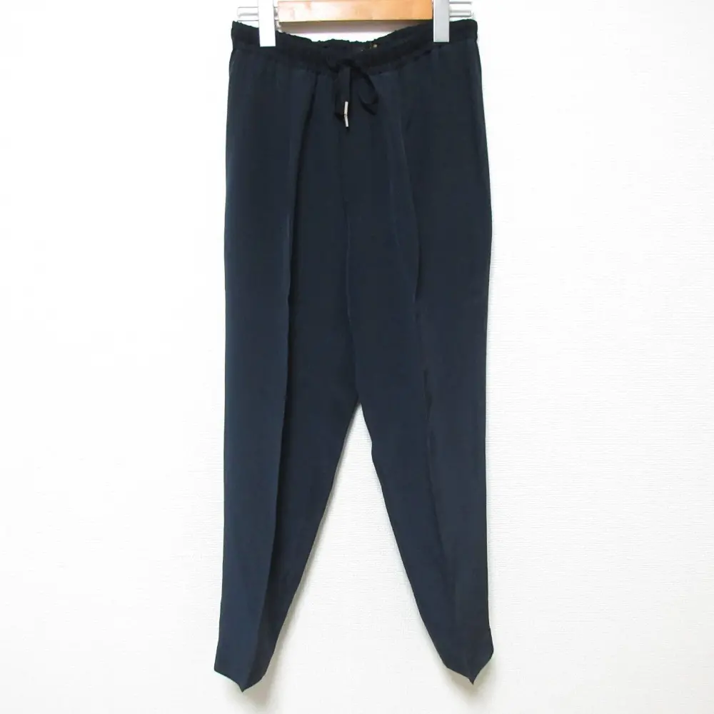 Drawer ドゥロワー シルクドロストテーパードパンツ スラックス 6514-299-0974 サイズ34 ネイビー