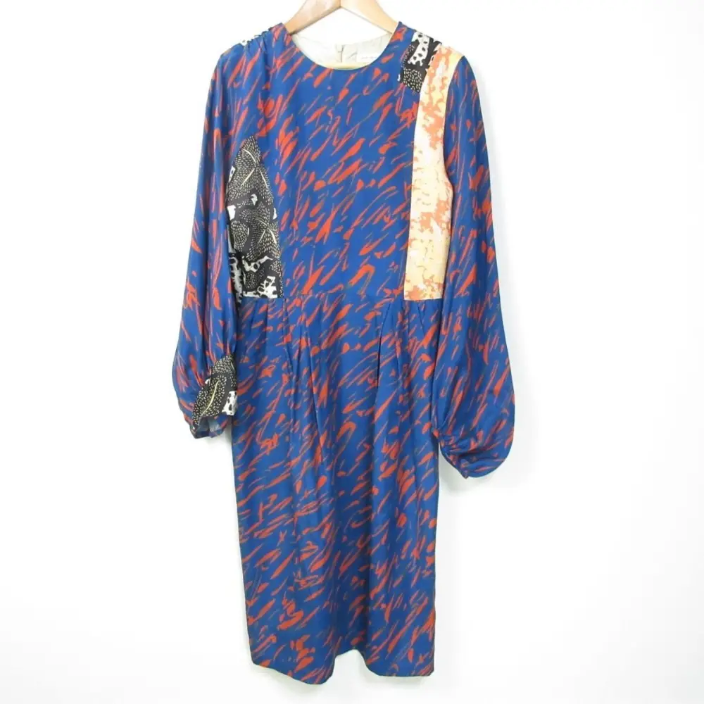 DRIES VAN NOTEN ドリスヴァンノッテン シルク×ウール 総柄 パッチワーク ひざ丈 ドレス ワンピース サイズ36 マルチカラー