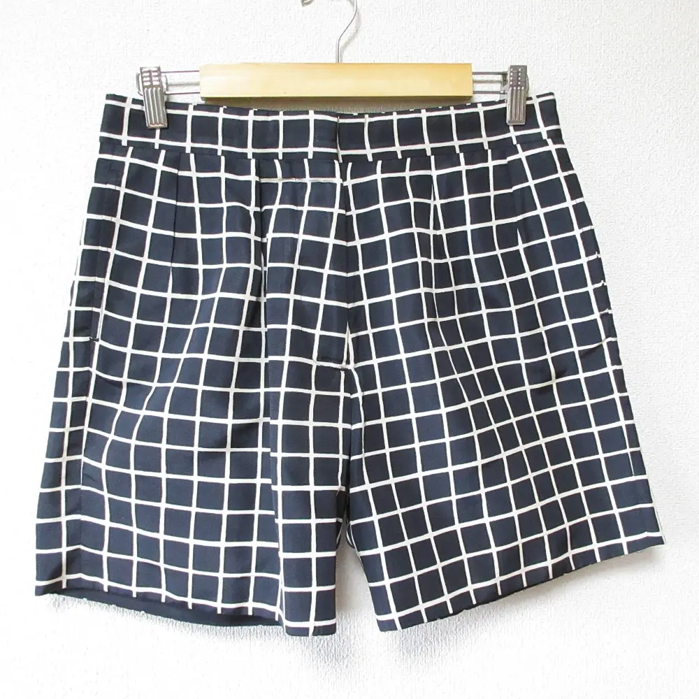 DRIES VAN NOTEN ドリスヴァンノッテン グラフチェック柄 シルク100％ ショートパンツ 38 ネイビー