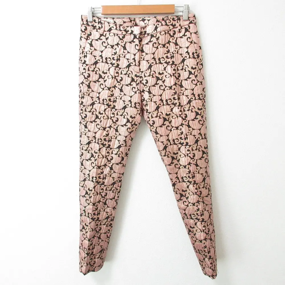DRIES VAN NOTEN ドリスヴァンノッテン 更紗ジャガード シルクブレンド 裾ジップ テーパードパンツ 38 ブラック×ピンク