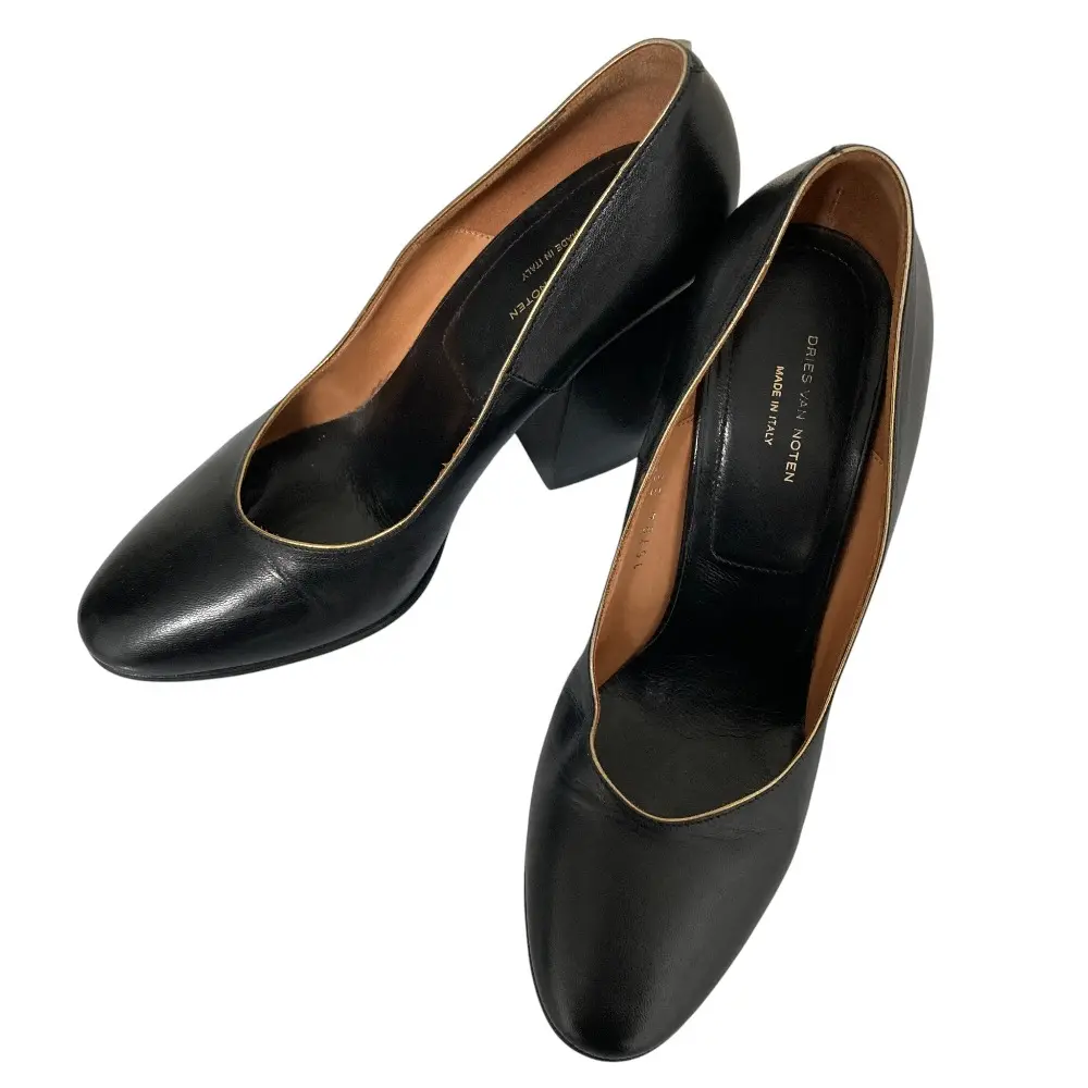 DRIES VAN NOTEN ドリスヴァンノッテン チャンキーヒール レザーパンプス 38サイズ 24cm相当 ブラックの買取実績【2025年6月買取】
