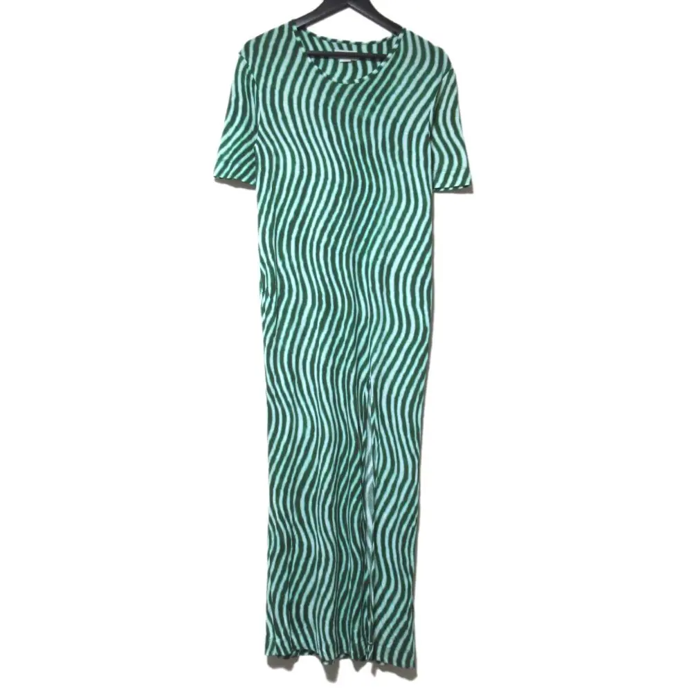 DRIES VAN NOTEN ドリスヴァンノッテン len lye ストライプ柄 半袖 スリット ロングワンピース Sサイズ グリーン