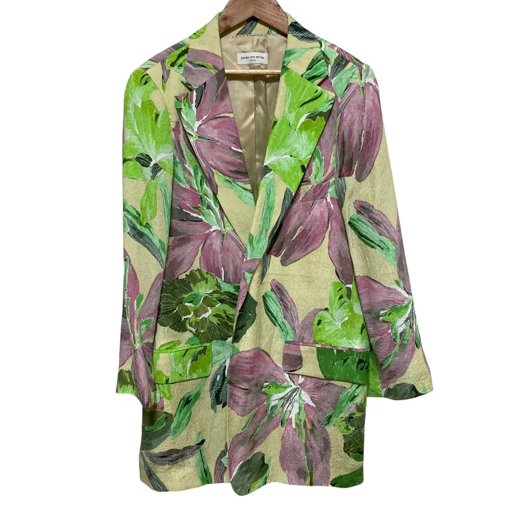 DRIES VAN NOTEN ドリスヴァンノッテン シルクブレンド フラワープリント テーラードジャケット M グリーン×パープル
