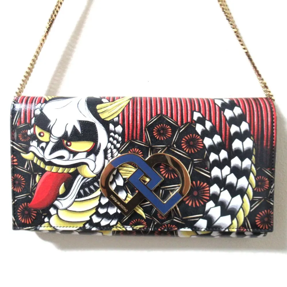 DSQUARED2 ディースクエアード 般若柄 レザー 肩掛け クロスボディ フラップ チェーンショルダーバッグ マルチカラー