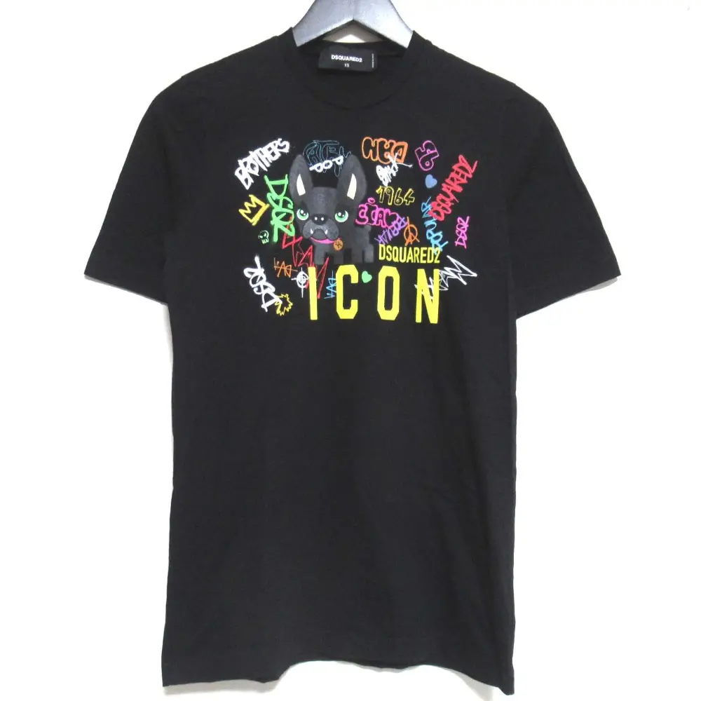 22SS DSQUARED2 ディースクエアード ICON ブルドック プリント クルーネック ショートスリーブ 半袖 Tシャツ カットソー XS ブラック