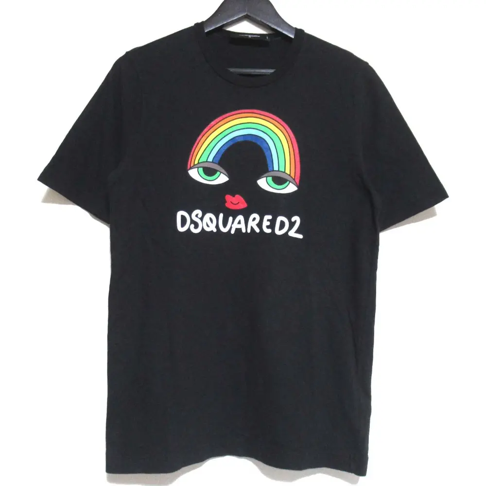 22SS DSQUARED2 ディースクエアード レインボープリント 半袖 Tシャツ カットソー Mサイズ 165/88A ブラック