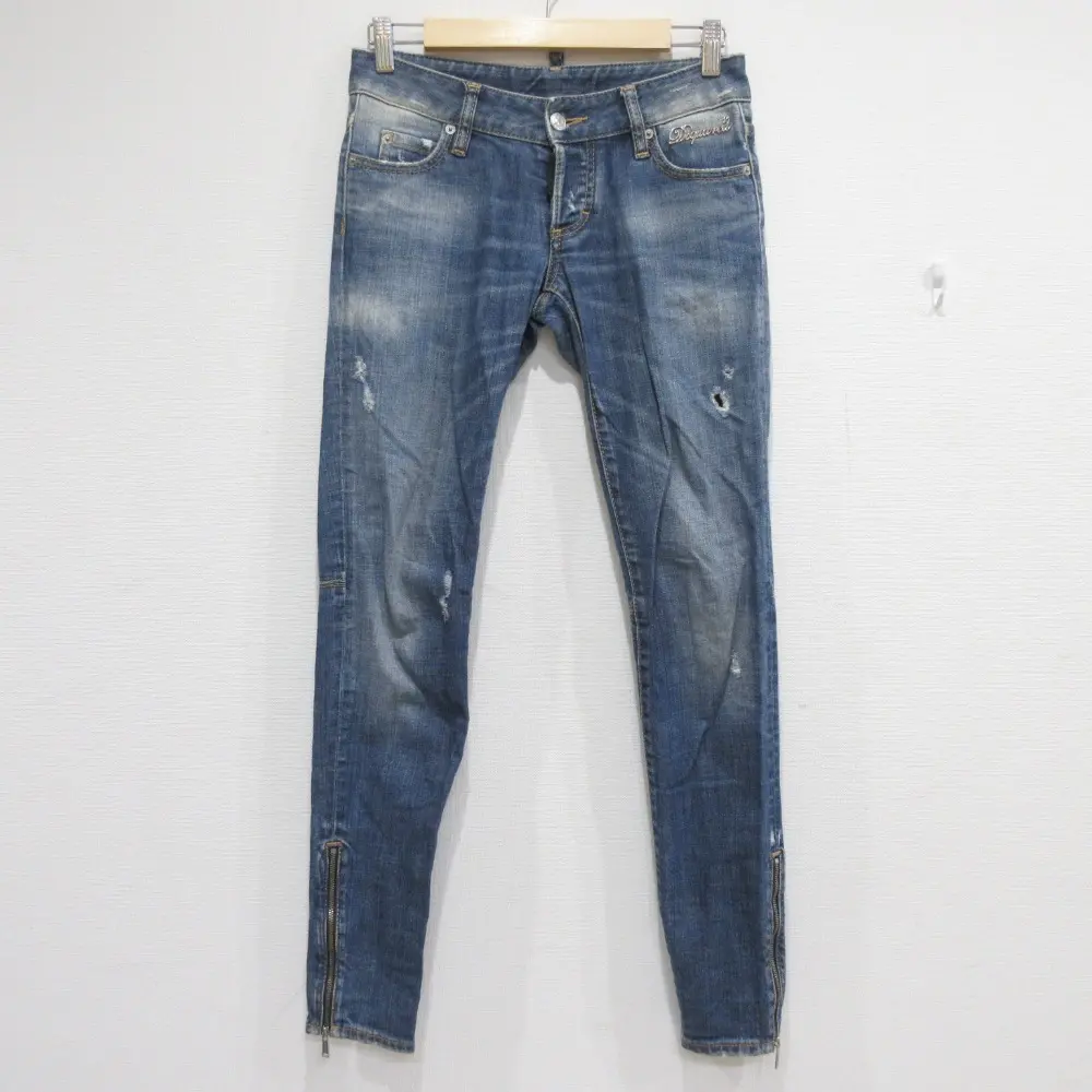 DSQUARED2 ディースクエアード ダメージ加工 裾ジップ ストレッチ デニムパンツ ジーンズ 38 インディゴ