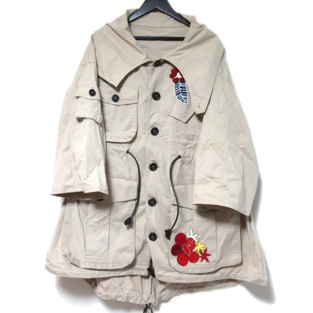 DSQUARED2 ディースクエアード ハイビスカス スパンコール エンブロイダリーワッペン モッズコート 36サイズ 150/76A ベージュ