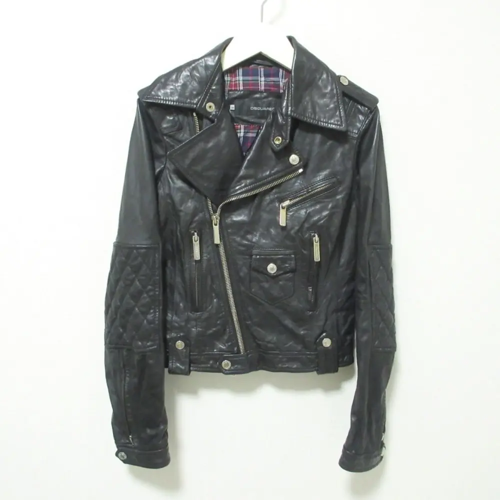 Dsquared2 ディースクエアード 牛革 カーフレザー エルボーパッチ ダブルライダースジャケット ブルゾン 38 ブラック