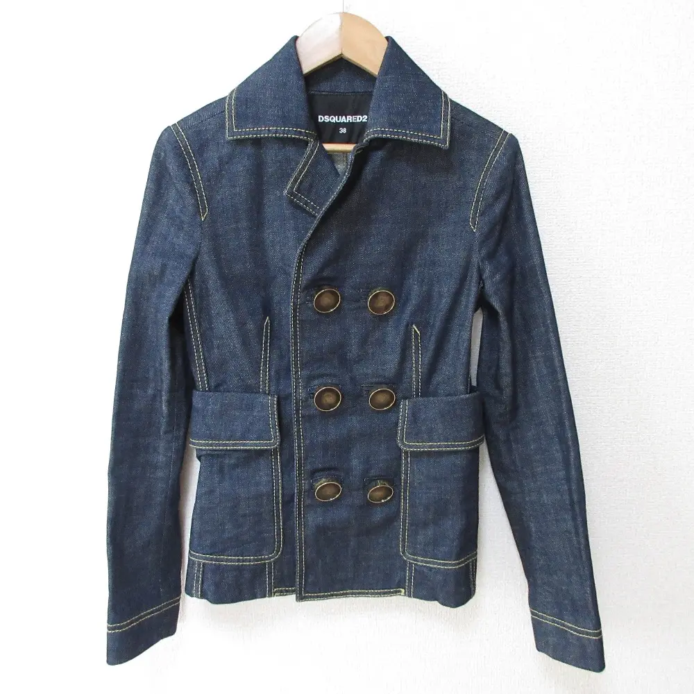 DSQUARED ディースクエアード ストレッチ ダブルブレスト デニムジャケット 38 インディゴブルー