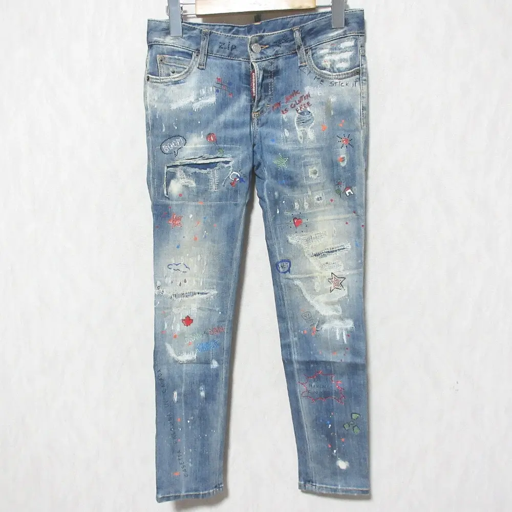DSQUARED2 ディースクエアード Jennifer Cropped Jean ストレッチ ペイント加工 デニムパンツ ジーンズ S75LB0491 34 ブルー