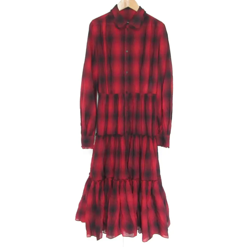 22SS DSQUARED2 ディースクエアード チェック シアー ティアードシャツワンピース サイズ40 レッド