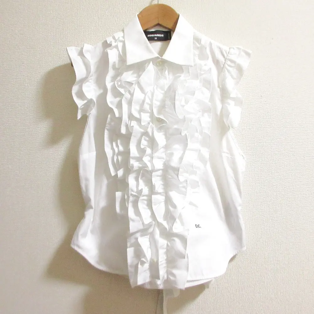 24AW DSQUARED2 ディースクエアード フリルブラウス シャツ S75NC1090 サイズ38 ホワイト