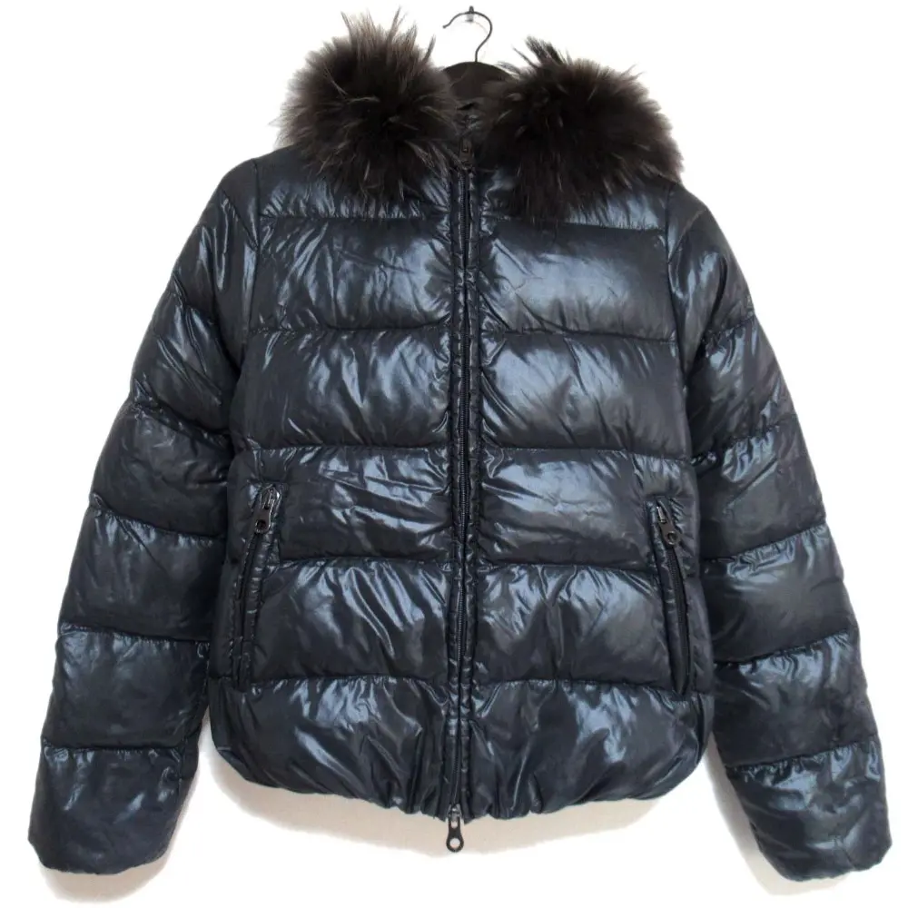 DUVETICA デュベティカ ラクーンファー フーディー ジップアップ ダウンジャケット 40サイズ チャコールグレー