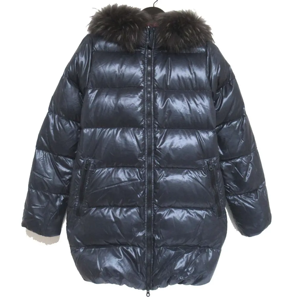 DUVETICA デュベティカ KAPPA ジップアップ ラクーンファー フーディー ダウンコート ロングダウンジャケット 42サイズ ネイビー