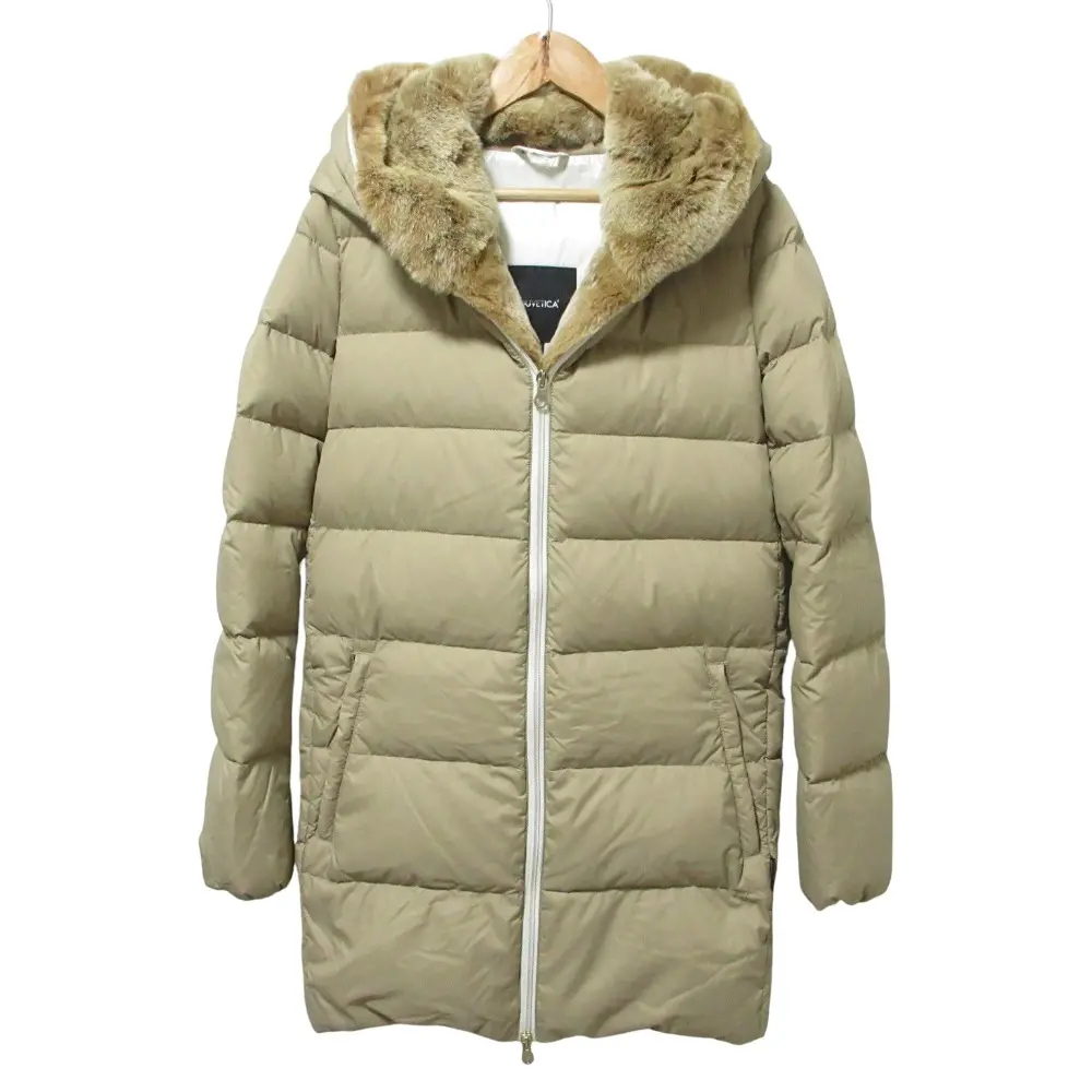 DUVETICA デュベティカ CARYS カリスドゥエ レッキスラビットファー フーデッド ダウンコート サイズ42 ベージュ