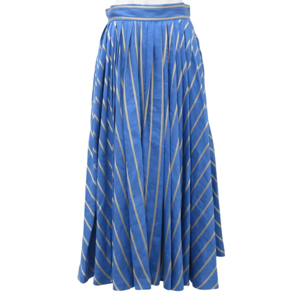 22SS ebure エブール マラケッシュストライプ ロングフレアスカート 36 ブルー×ゴールド