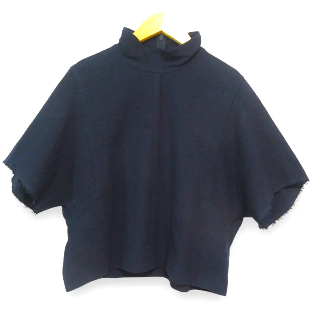 23AW ebure エブール コットンツィードツイル ハイネックショート丈トップス 半袖 カットソー サイズ38 ネイビー