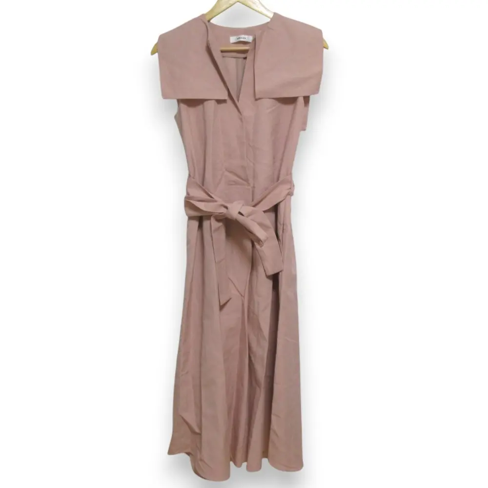 22SS ebure エブール ボタニカルコットンリネン ノースリーブ マキシ丈 セーラーカラーワンピース 36 ピンク