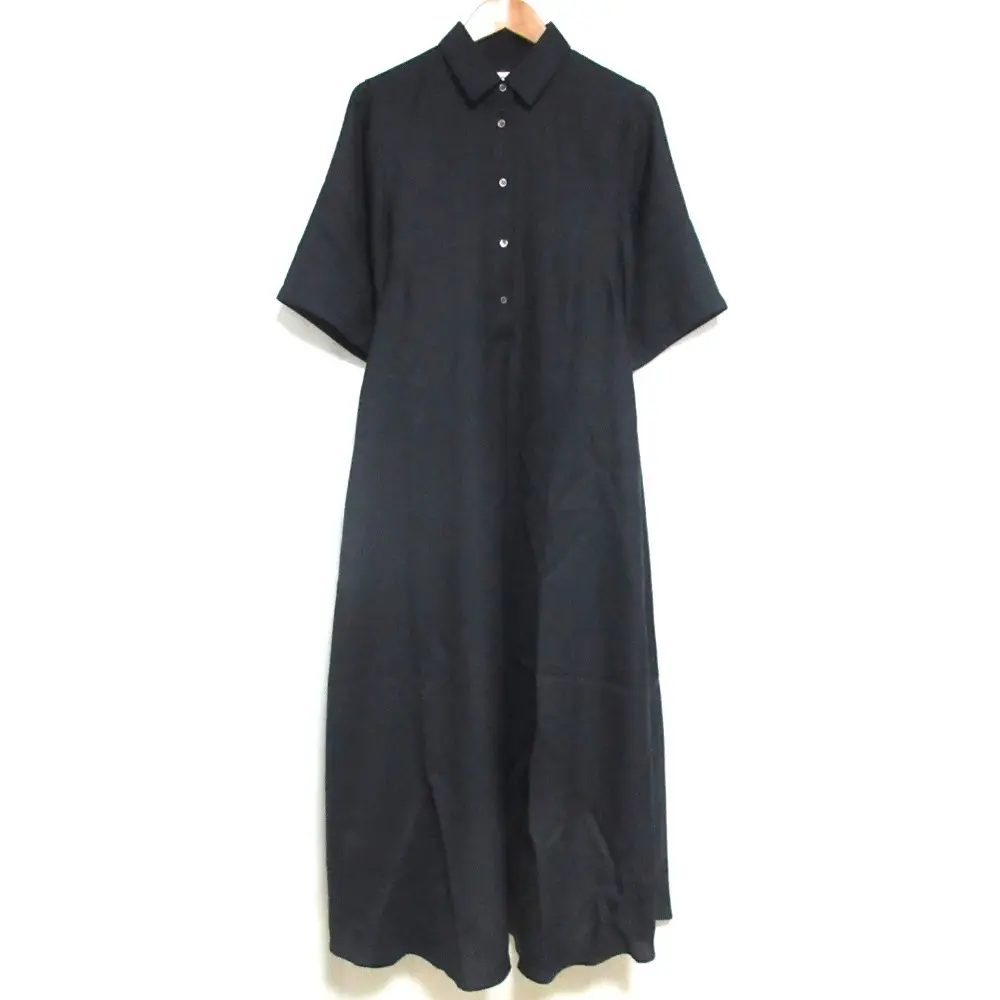 24AW ebure エブール ドライビエラ マキシ丈 半袖 ペチコート付き シャツワンピース 4010300148 36 ネイビー