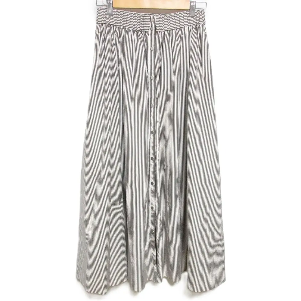 ebure エブール ストライプ柄 マキシ丈 フレアスカート 38 ブラウン×ホワイト