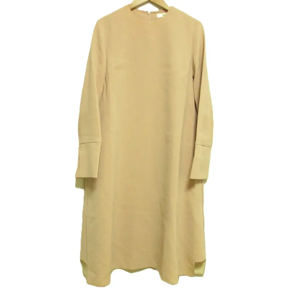 ebure エブール 長袖 ラウンドネック ひざ下丈 Aラインロングワンピース 36 ピンクベージュ