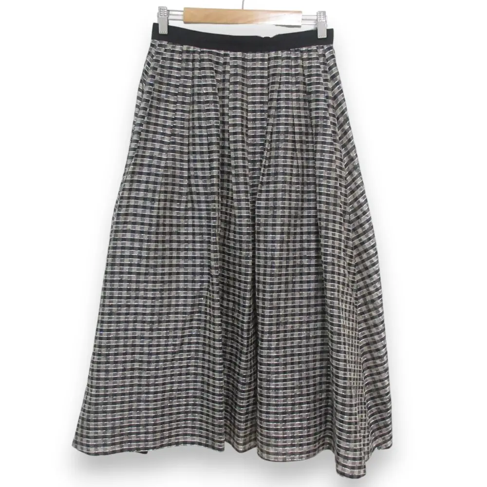 23AW ebure エブール スパークルチェック オーガンジーボリュームスカート 38 ブラック×ベージュ