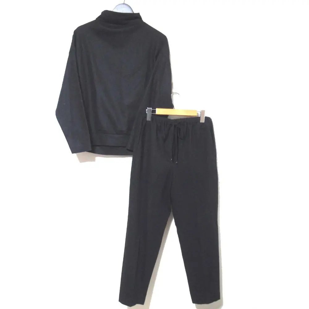 21AW ebure エブール ライトソフトウール ニット ビルドアップネックカットソー テーパード イージーパンツ セットアップ ネイビー