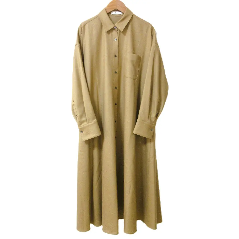 22AW ebure エブール ロングスリーブ ウールシャツロングワンピース 36 キャメル