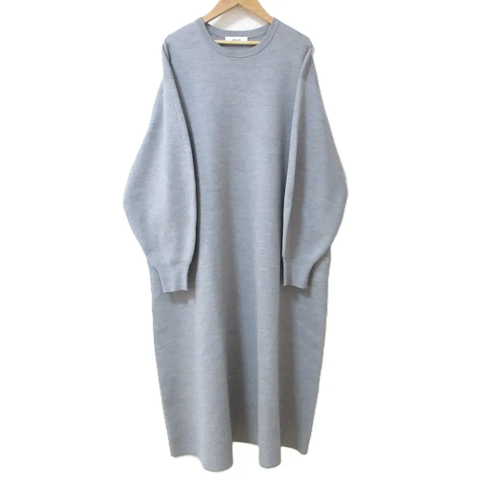 22AW ebure エブール ライトウールポリエステル ボリュームスリーブニットワンピース グレー