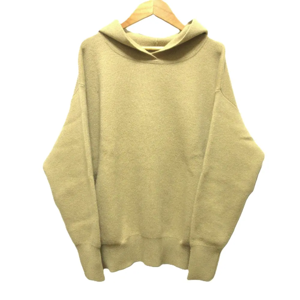 23AW ebure エブール ウール100％ ソフトスムース フード付き ロングスリーブ ニット フーディ プルオーバーパーカー  ベージュ