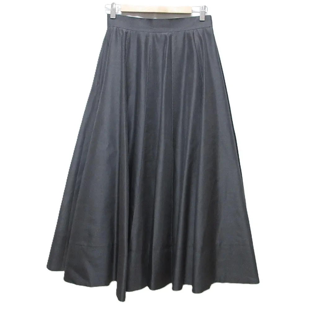 21AW ebure エブール ウール×シルク ロングプリーツスカート 36 ダークグレー