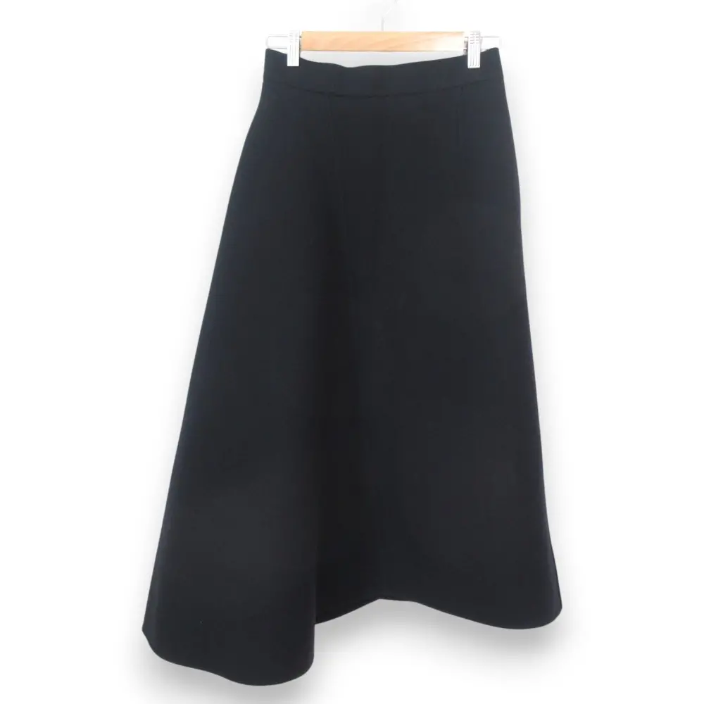 22AW ebure エブール ウール100％ アシンメトリー フレアロングスカート サイズ38 ネイビー
