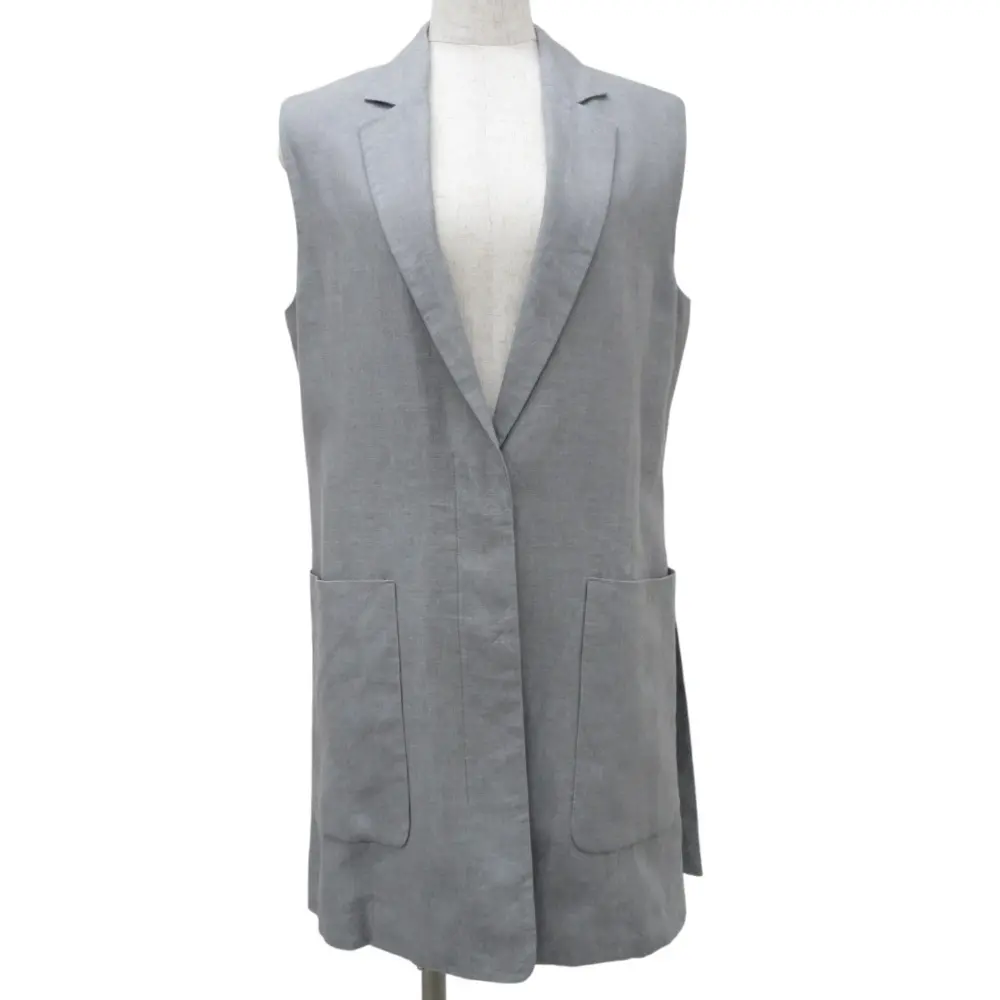21SS ebure エブール リネン100% ロングジレ ベスト ノースリープコート 38 グレー