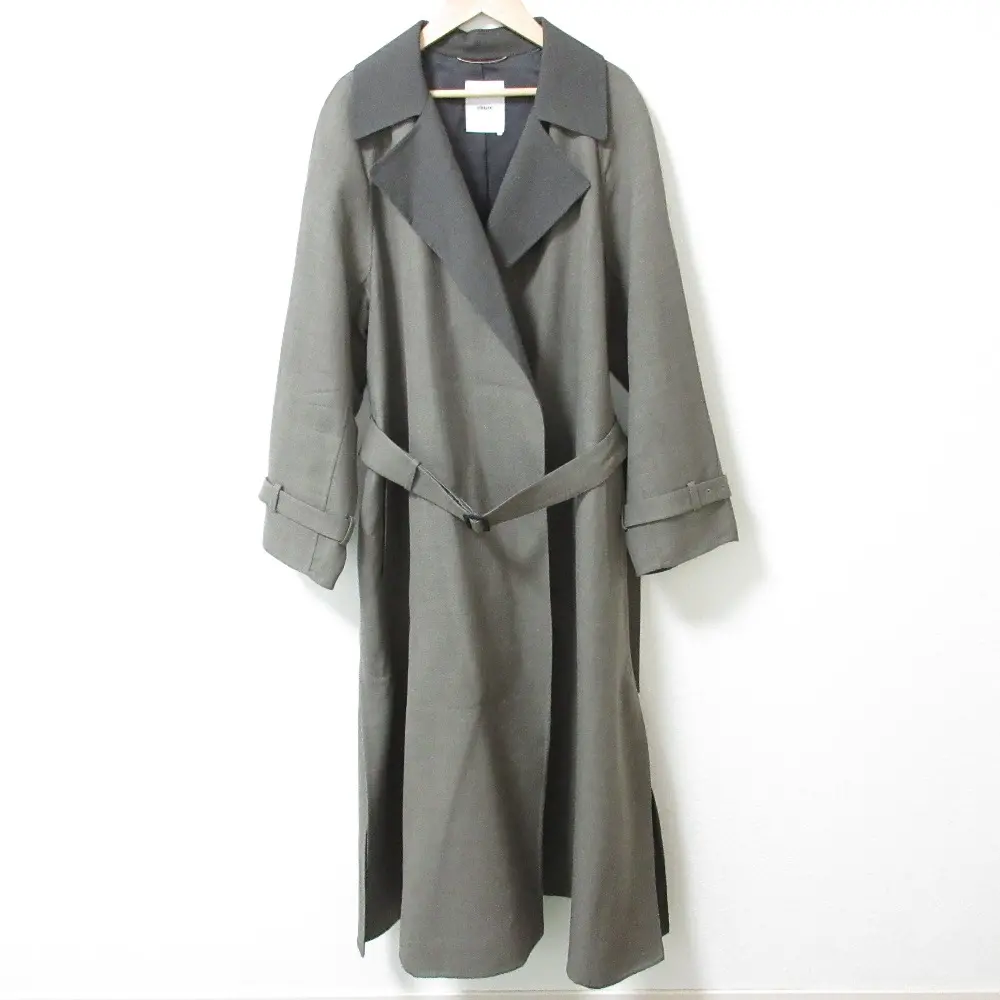 ebure エブール バイカラー オープンフロント ベルテッド ダブル チェスターコート 38 グレー系