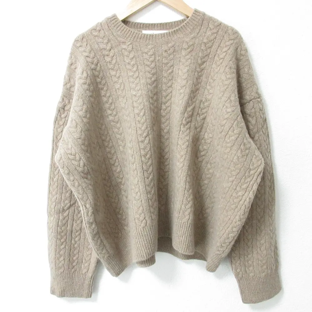 ebure エブール カシミヤブレンド 長袖 オーバーサイズ アランニット セーター モカベージュ