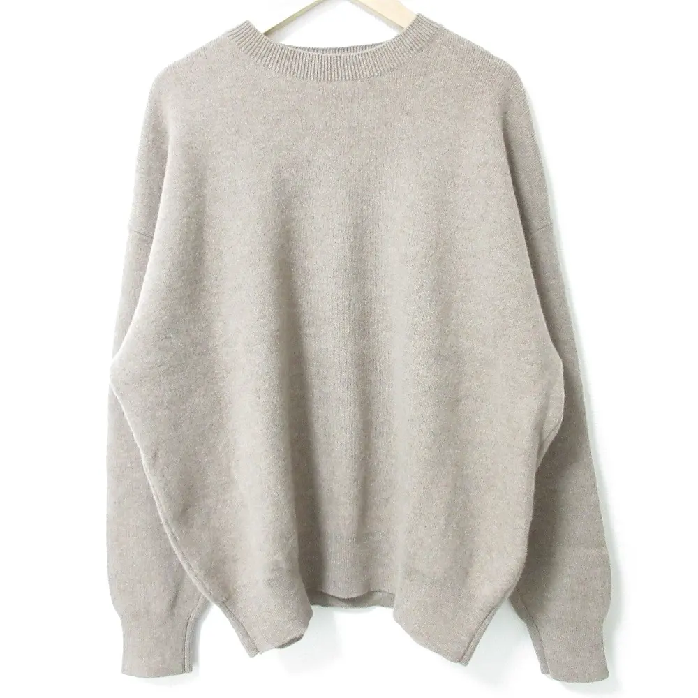 ebure エブール ウール100％ クルーネック プルオーバー ソフトスムースニット セーター モカベージュ