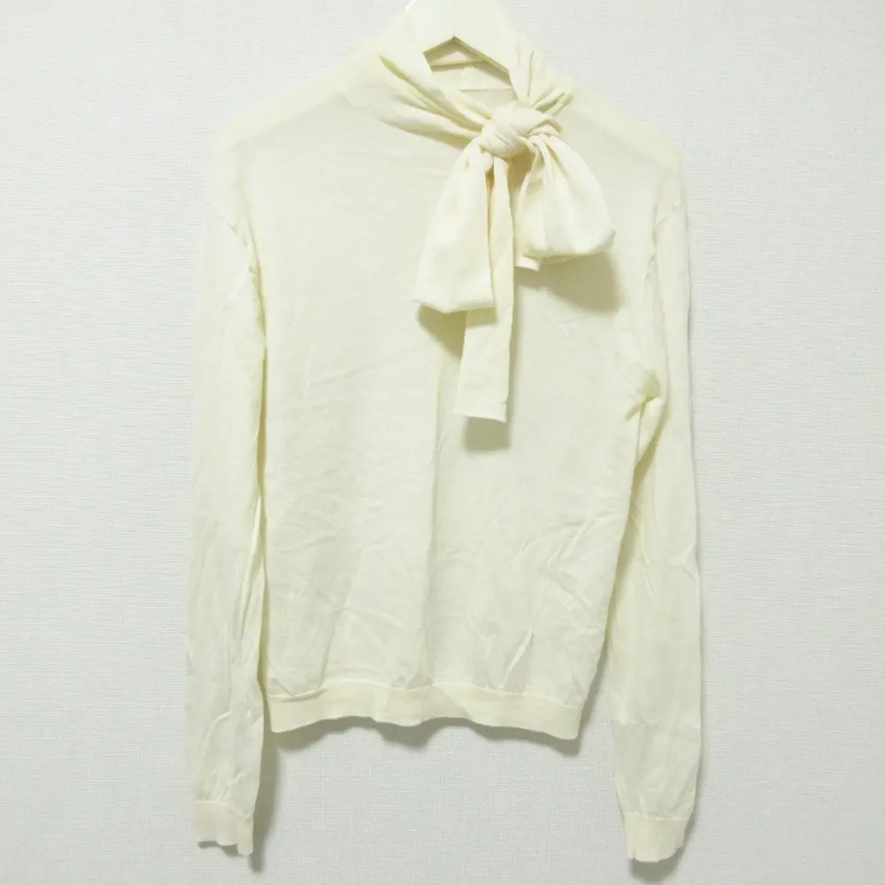 ebure エブール ファインマイクロハイゲージ ボウタイプルオーバー ニット セーター カットソー オフホワイト