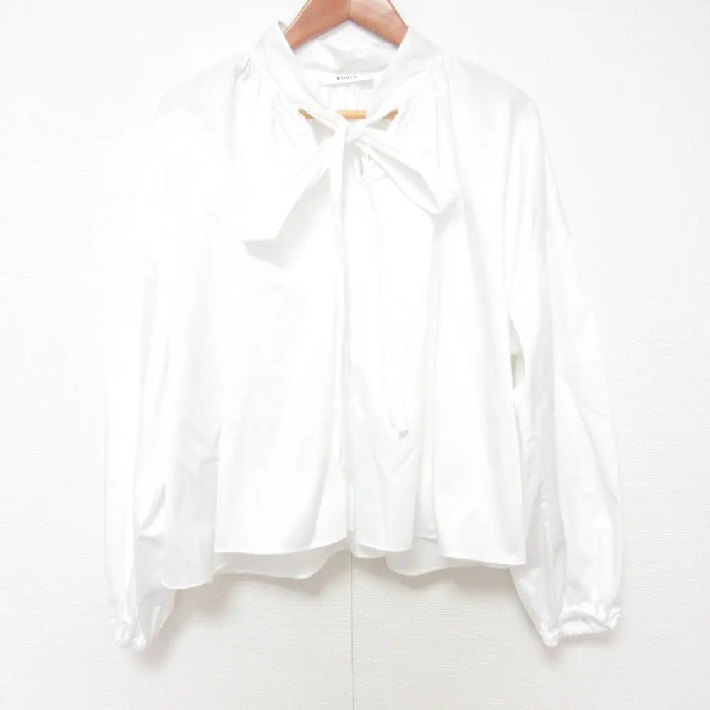 21SS ebure エブール パフスリーブ リボンブラウス サイズ38 ホワイト