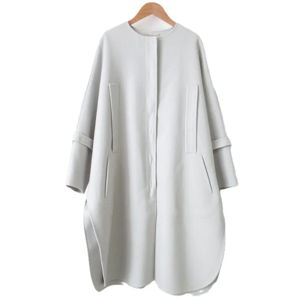 21AW ebure エブール リュクスメルトン ノーカラーコート オーバーサイズ 36 ライトグレー