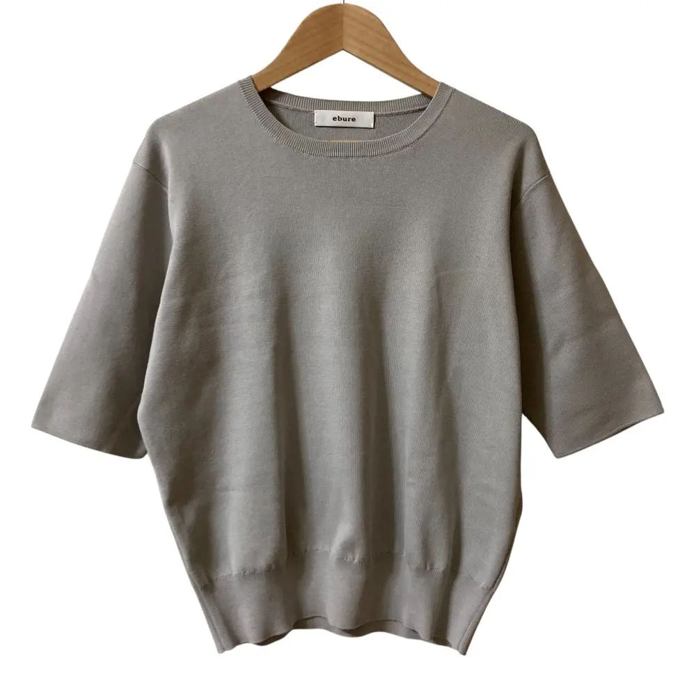 22SS ebure エブール コットンシルク クルーネック ハーフスリーブ サマーニット カットソー グレー